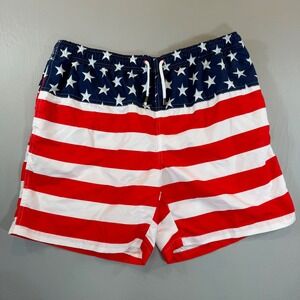 Crown & Ivy Mens American Flag Swim Trunks Stars Stripes‎ Patriotic Shorts XL